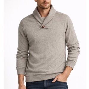 Men’s Preppy Wrap 100% Cotton V-Neck Tan Taupe Brown Pull-Over Sweater Size M